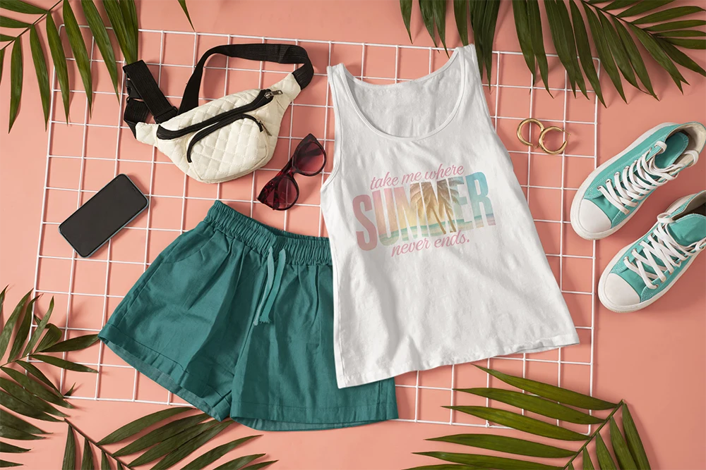 Take me where summer never ends - Sommer-Motiv mit Palmen // Bügelbild