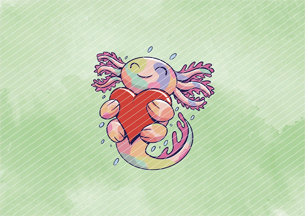 Axolotl umarmt Herz // Bügelbild Axolotl umarmt Herz // Bügelbild