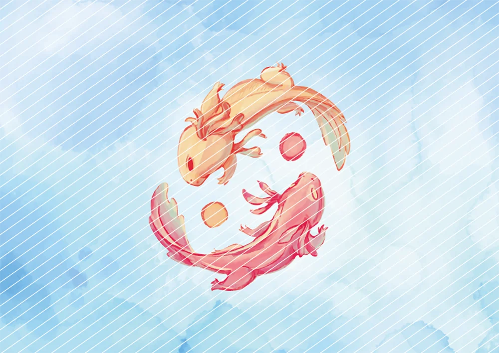 Axolotl schwimmen Yin-Yang // Bügelbild