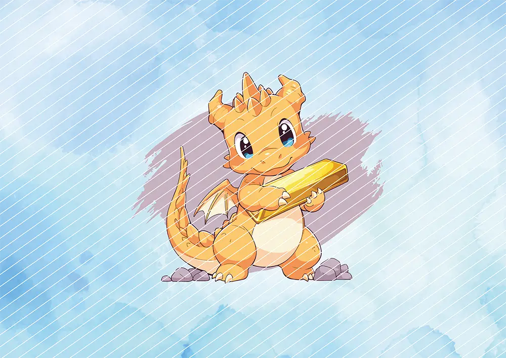 Süßer Drache mit Goldbarren // Bügelbild Süßer Drache mit Goldbarren // Bügelbild