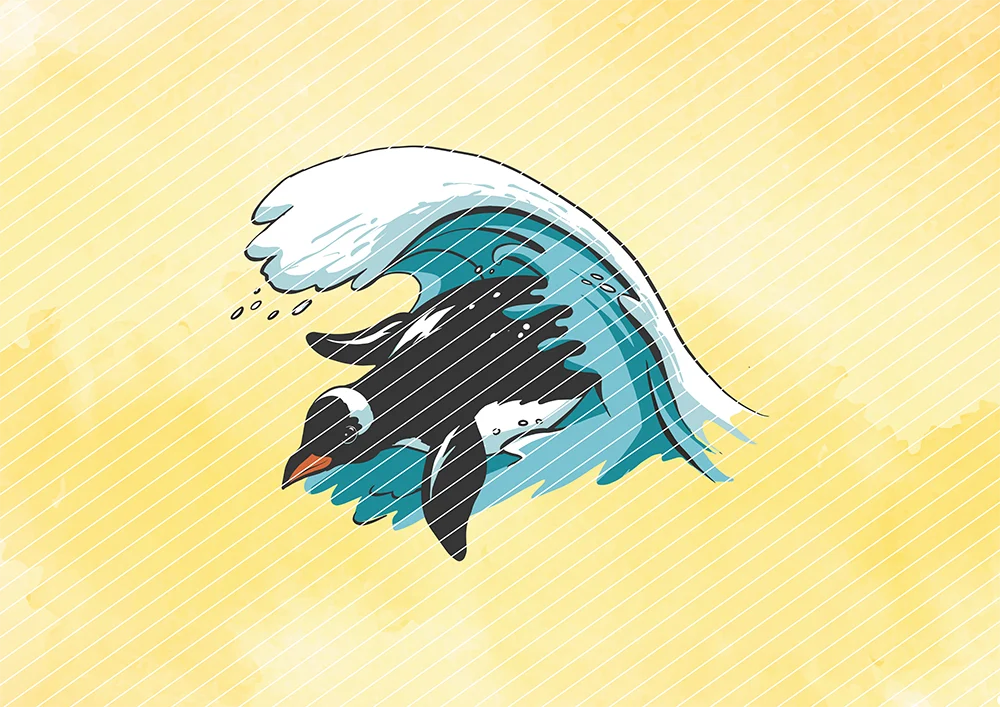 Wellensurfer Pinguin // Bügelbild