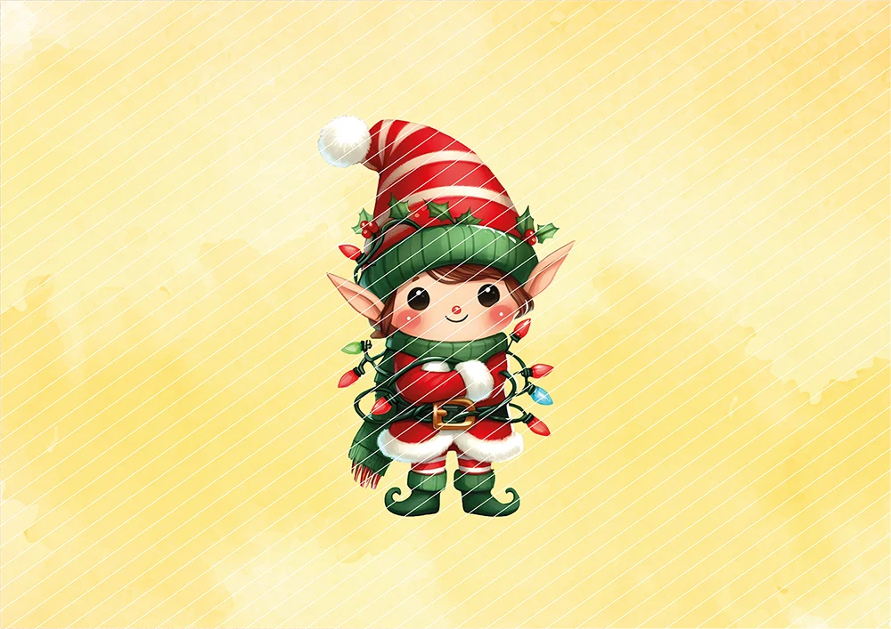 Weihnachtself umwinkelt mit Lichterkette // Bügelbild