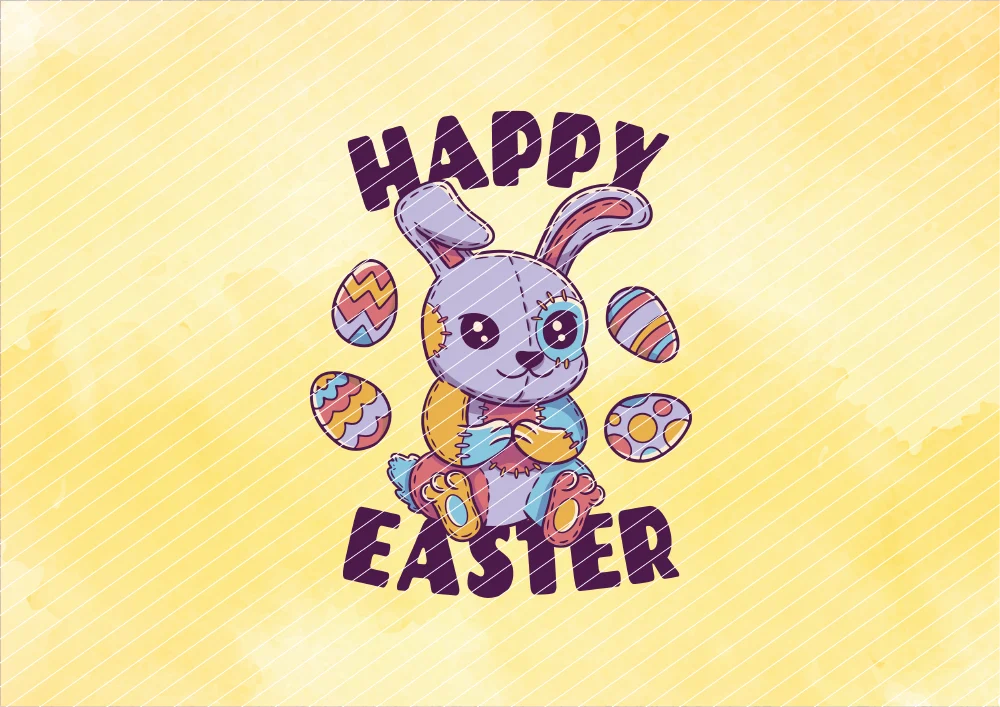 Osterhase mit Schriftzug "Happy Easter" // Bügelbild