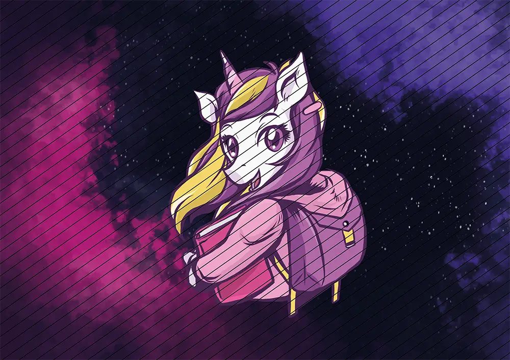 Einhorn mit Schultasche // Bügelbild Einhorn mit Schultasche // Bügelbild