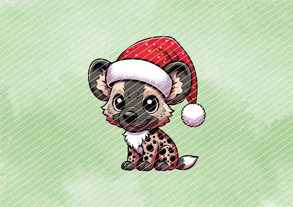 Hyäne mit Weihnachtsmütze // Bügelbild