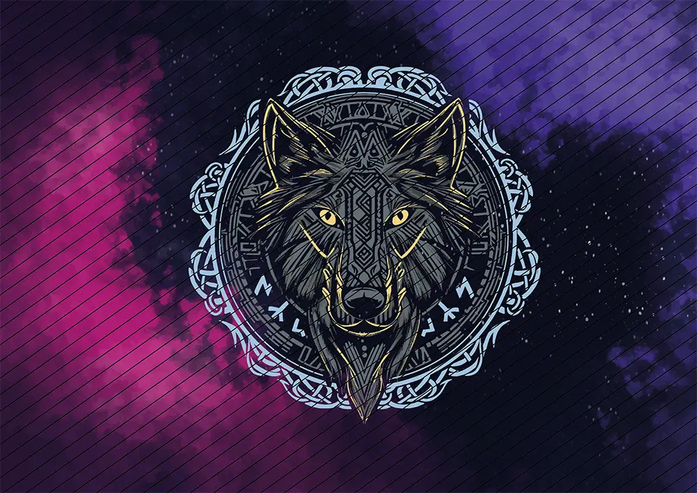 Wolf im Runen-Kreis // Bügelbild Wolf im Runen-Kreis // Bügelbild
