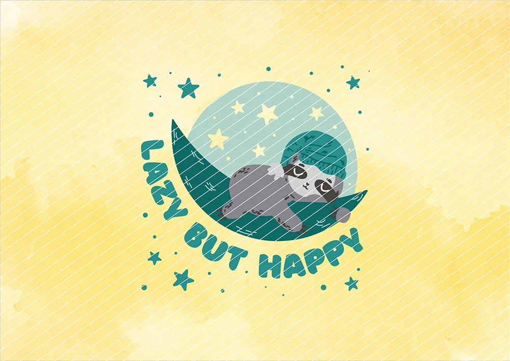 Müdes Faultier auf Mond - Lazy but Happy // Bügelbild