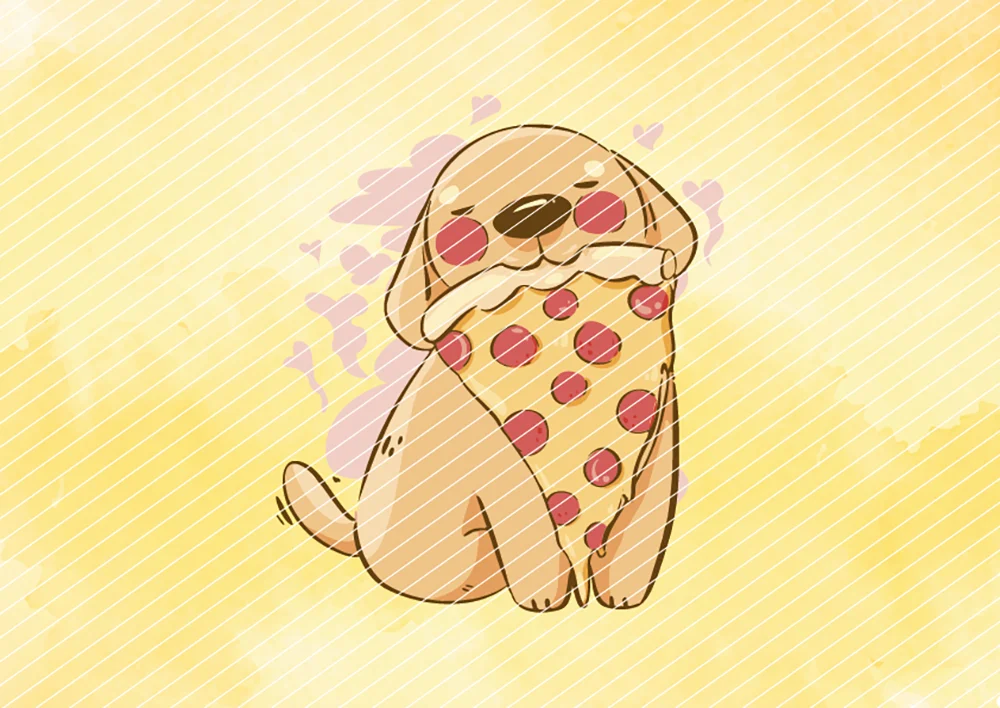Hund frisst Pizza // Bügelbild