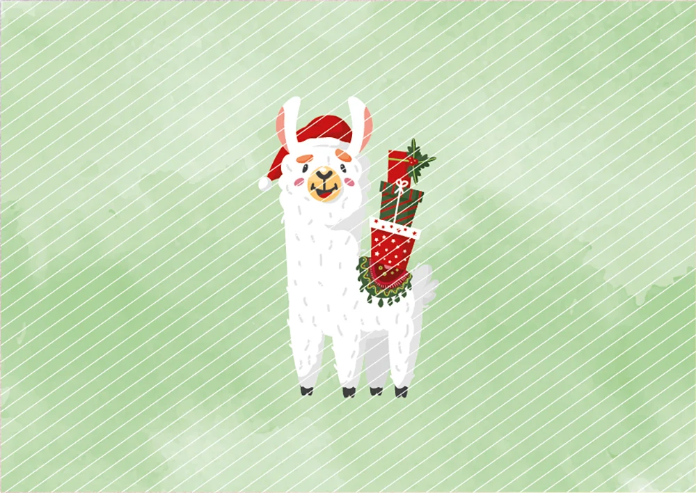 Weihnachtliches Lama trägt Geschenke // Bügelbild