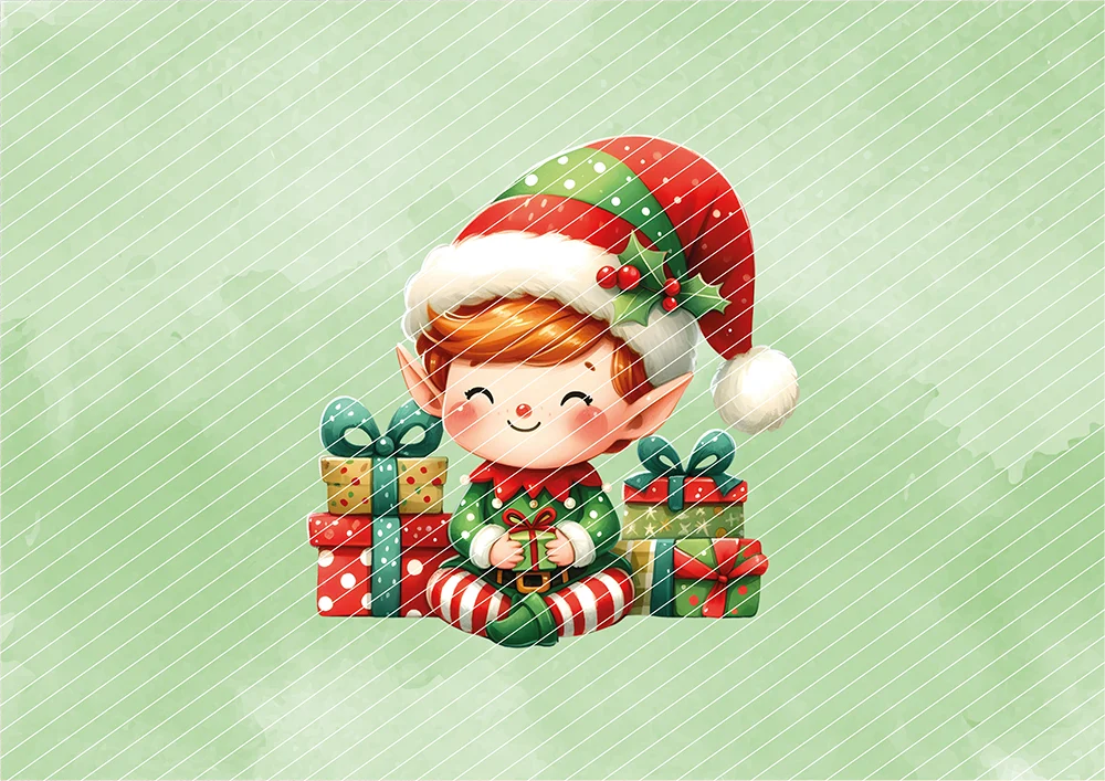 Weihnachtself mit Geschenken // Bügelbild