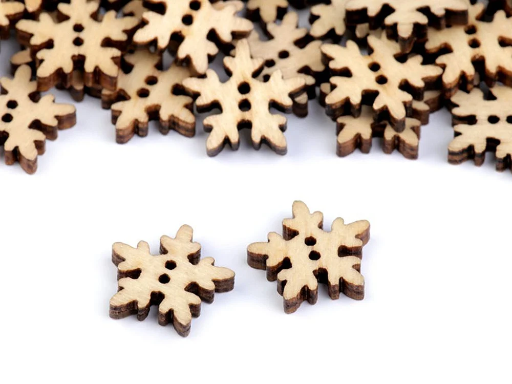 Holzknopf Schneeflocke // 1 Stück
