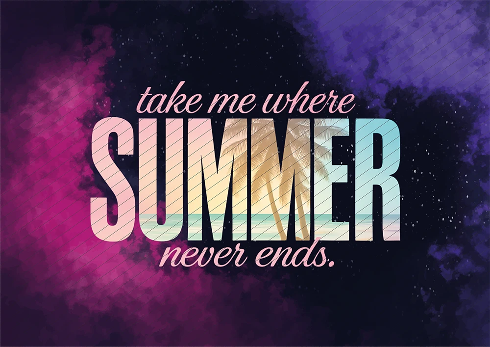 Take me where summer never ends - Sommer-Motiv mit Palmen // Bügelbild