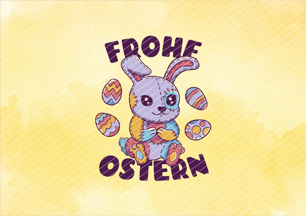 Osterhase mit Schriftzug "Frohe Ostern" // Bügelbild