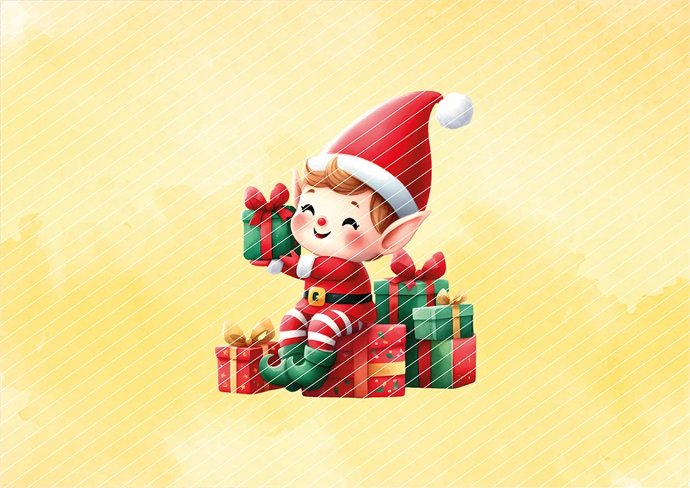 Weihnachtself mit Geschenken // Bügelbild